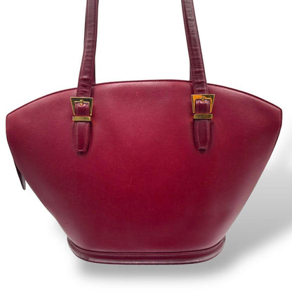 Valentino Garavani Hand Shoulder Bag Tote Purse Logo Leather Wine Red Authentic