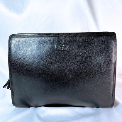 Valentino Garavani Clutch Bag Second Bag Logo Leather Black Authentic