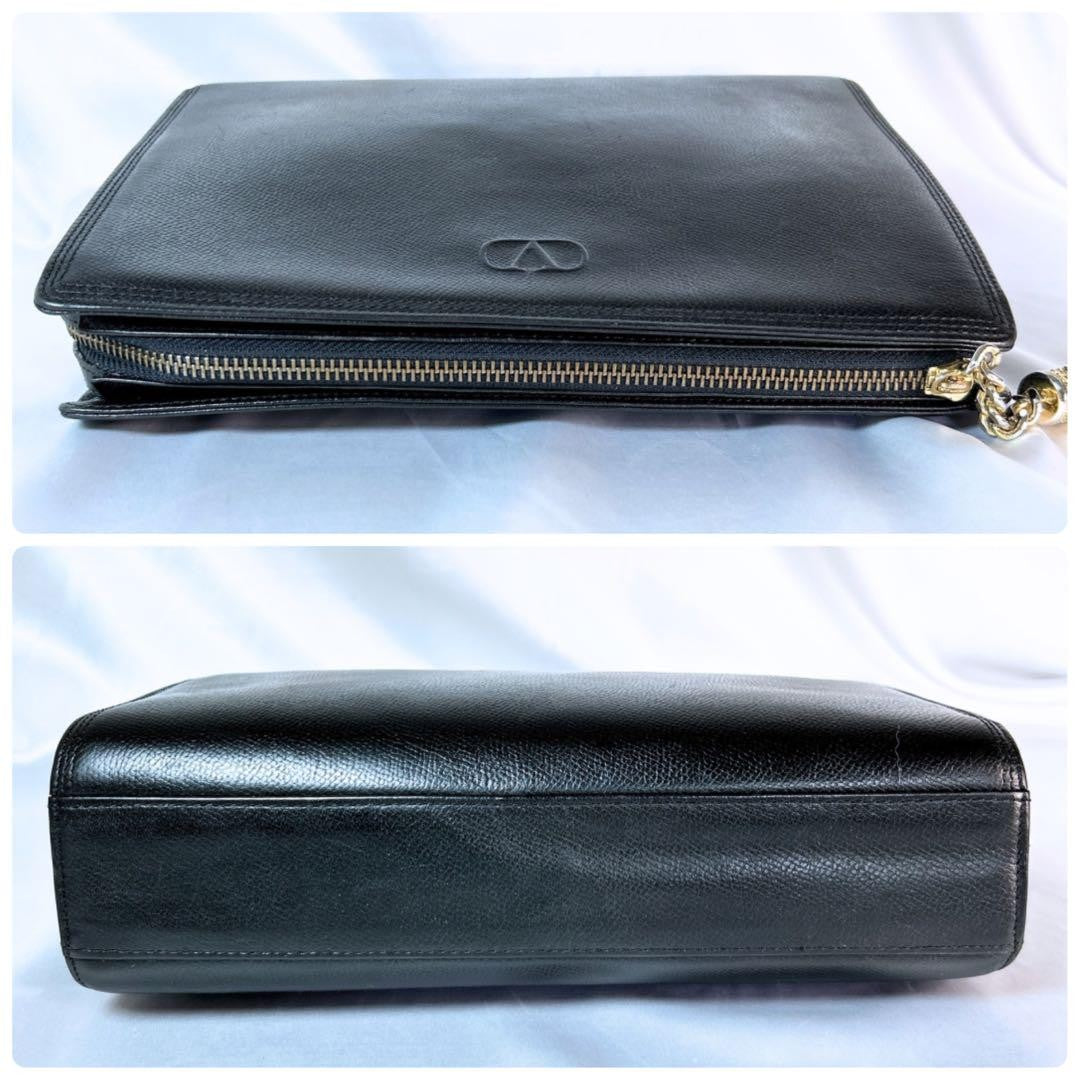 Valentino Garavani Clutch Bag Second Bag Logo Leather Black Authentic