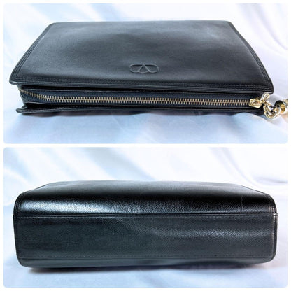 Valentino Garavani Clutch Bag Second Bag Logo Leather Black Authentic
