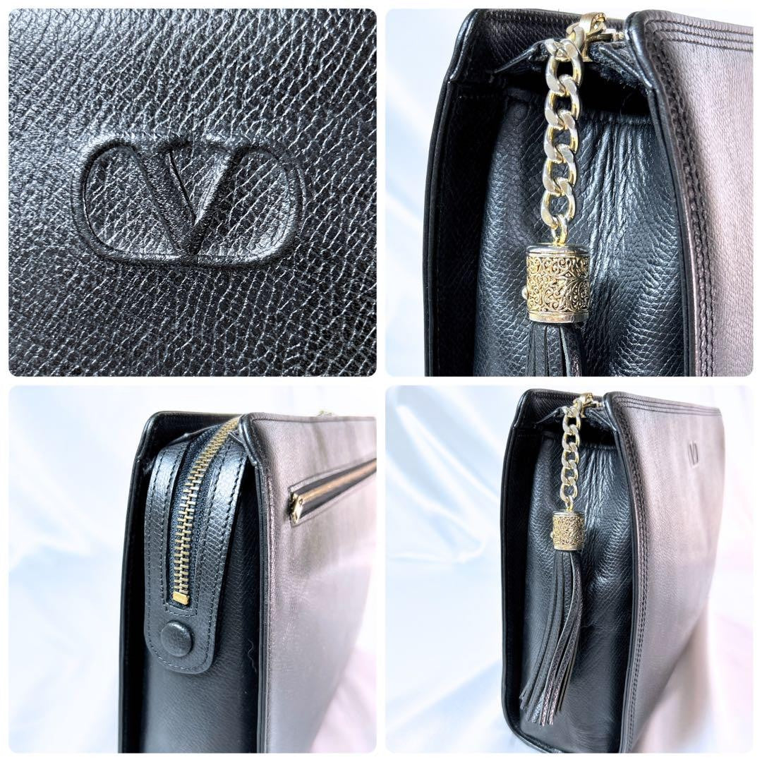 Valentino Garavani Clutch Bag Second Bag Logo Leather Black Authentic