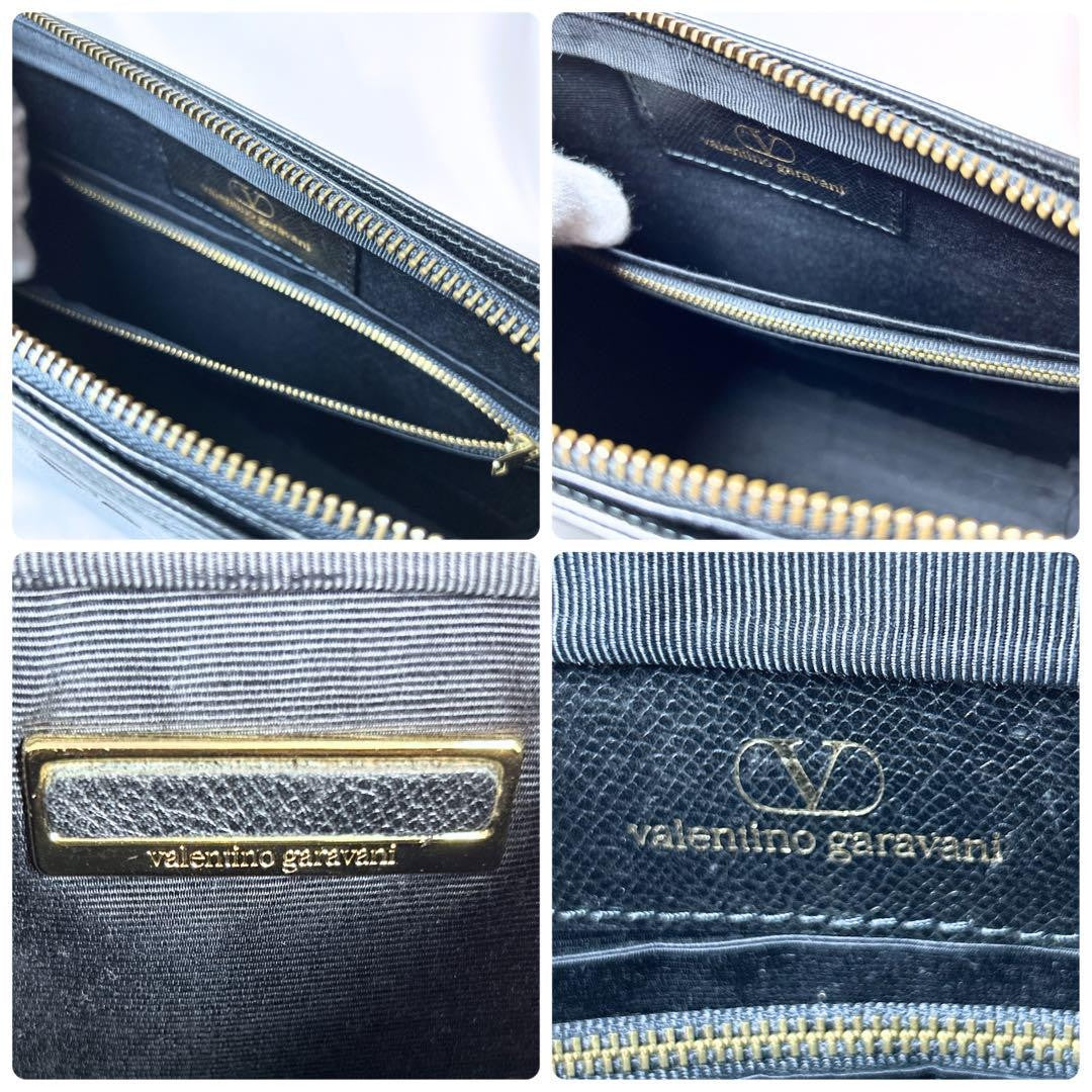 Valentino Garavani Clutch Bag Second Bag Logo Leather Black Authentic