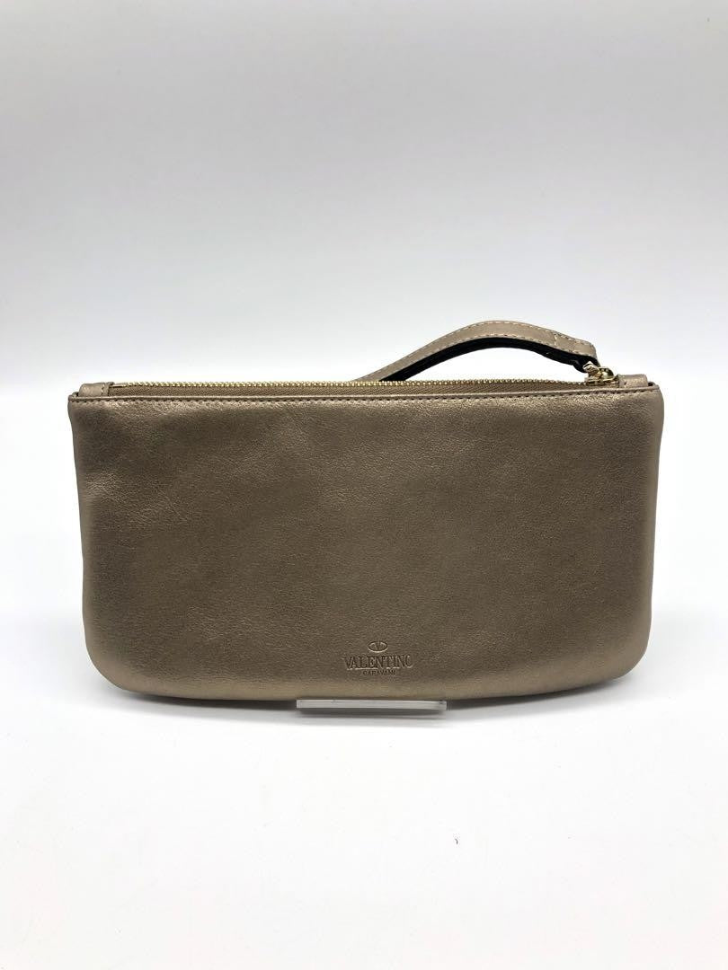 Valentino Garavani Accessory Pouch Hand Pouch Leather Gold Authentic