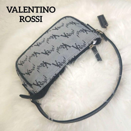VALENTINO ROSSI Hand Bag Tote Purse Leather Canvas Black Gray Authentic