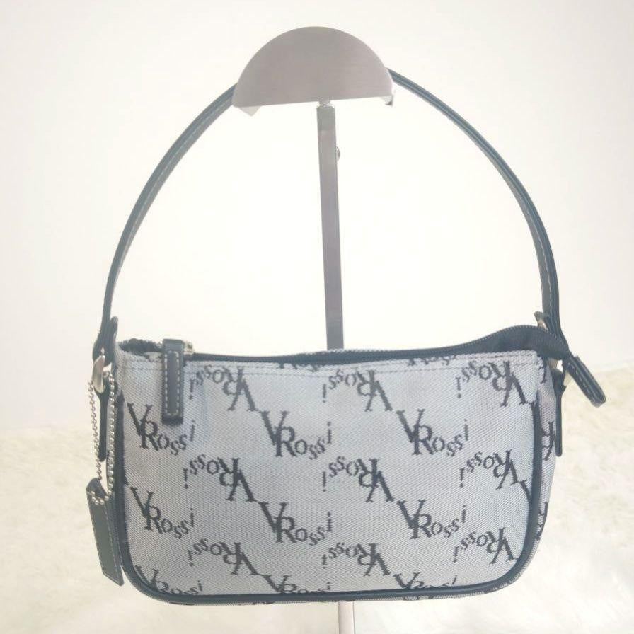 VALENTINO ROSSI Hand Bag Tote Purse Leather Canvas Black Gray Authentic