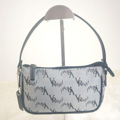 VALENTINO ROSSI Hand Bag Tote Purse Leather Canvas Black Gray Authentic