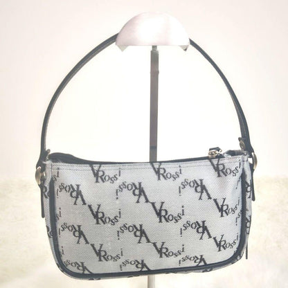 VALENTINO ROSSI Hand Bag Tote Purse Leather Canvas Black Gray Authentic
