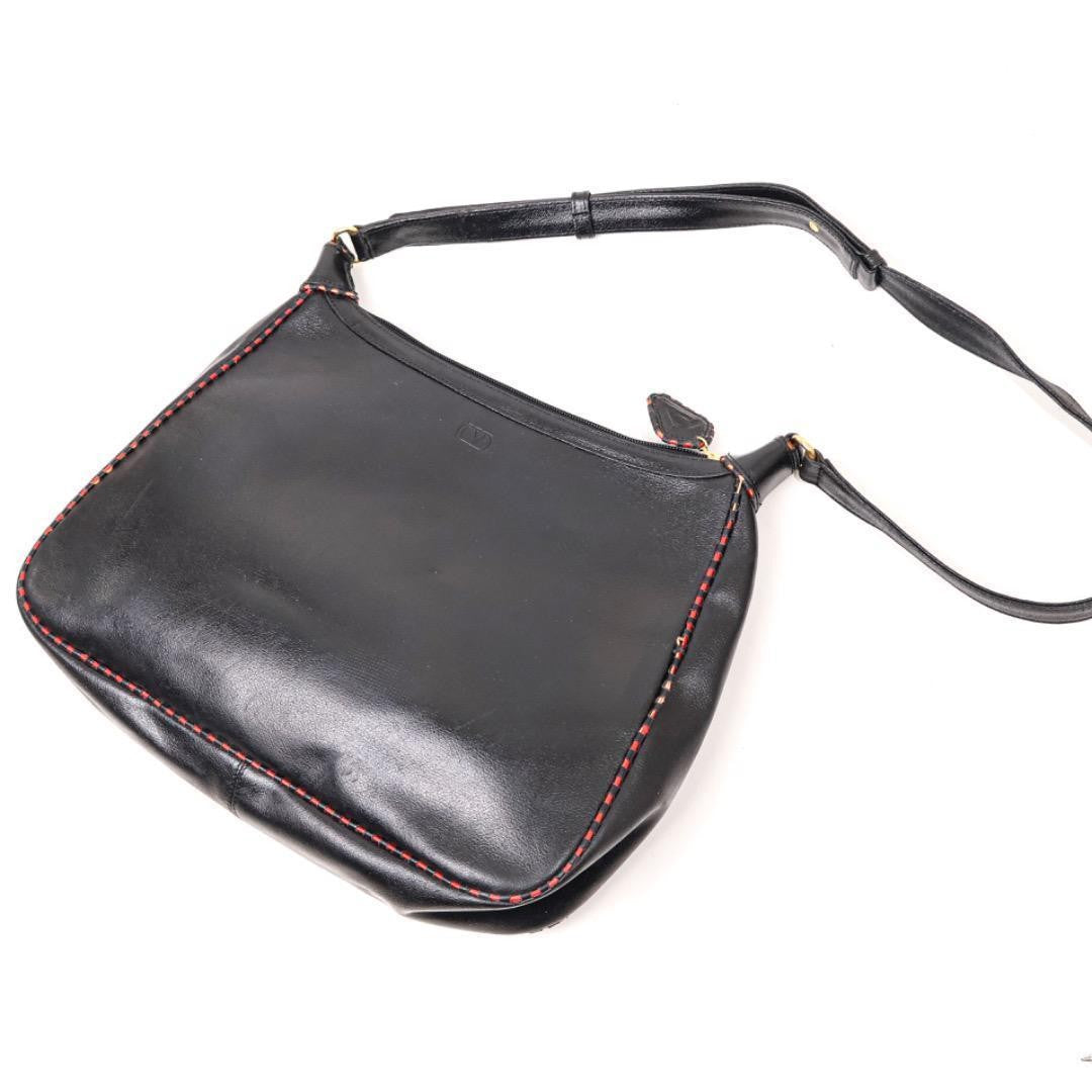Valentino Shoulder Bag Purse Logo Leather Black Authentic
