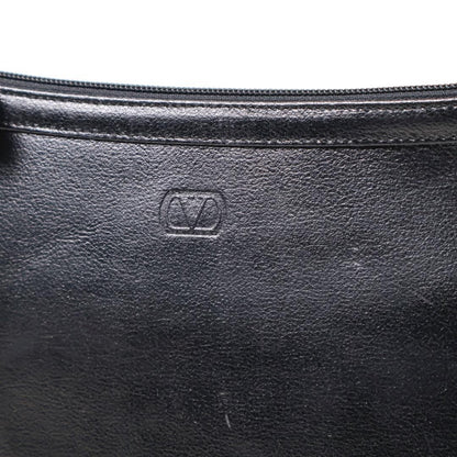 Valentino Shoulder Bag Purse Logo Leather Black Authentic