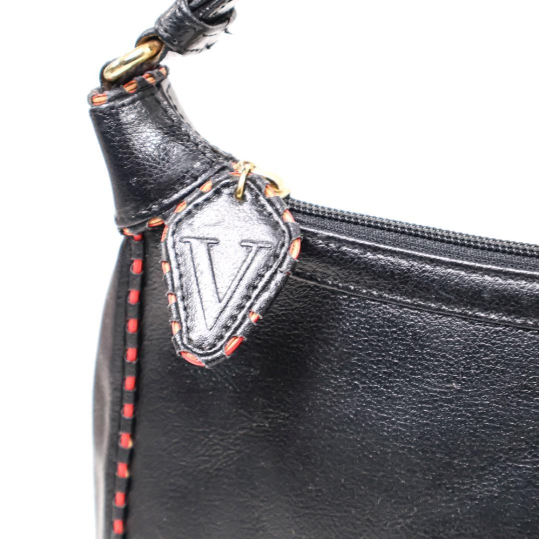 Valentino Shoulder Bag Purse Logo Leather Black Authentic