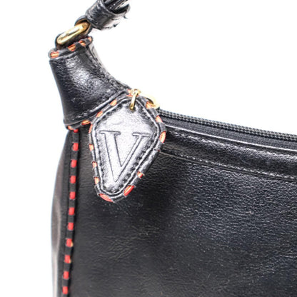 Valentino Shoulder Bag Purse Logo Leather Black Authentic