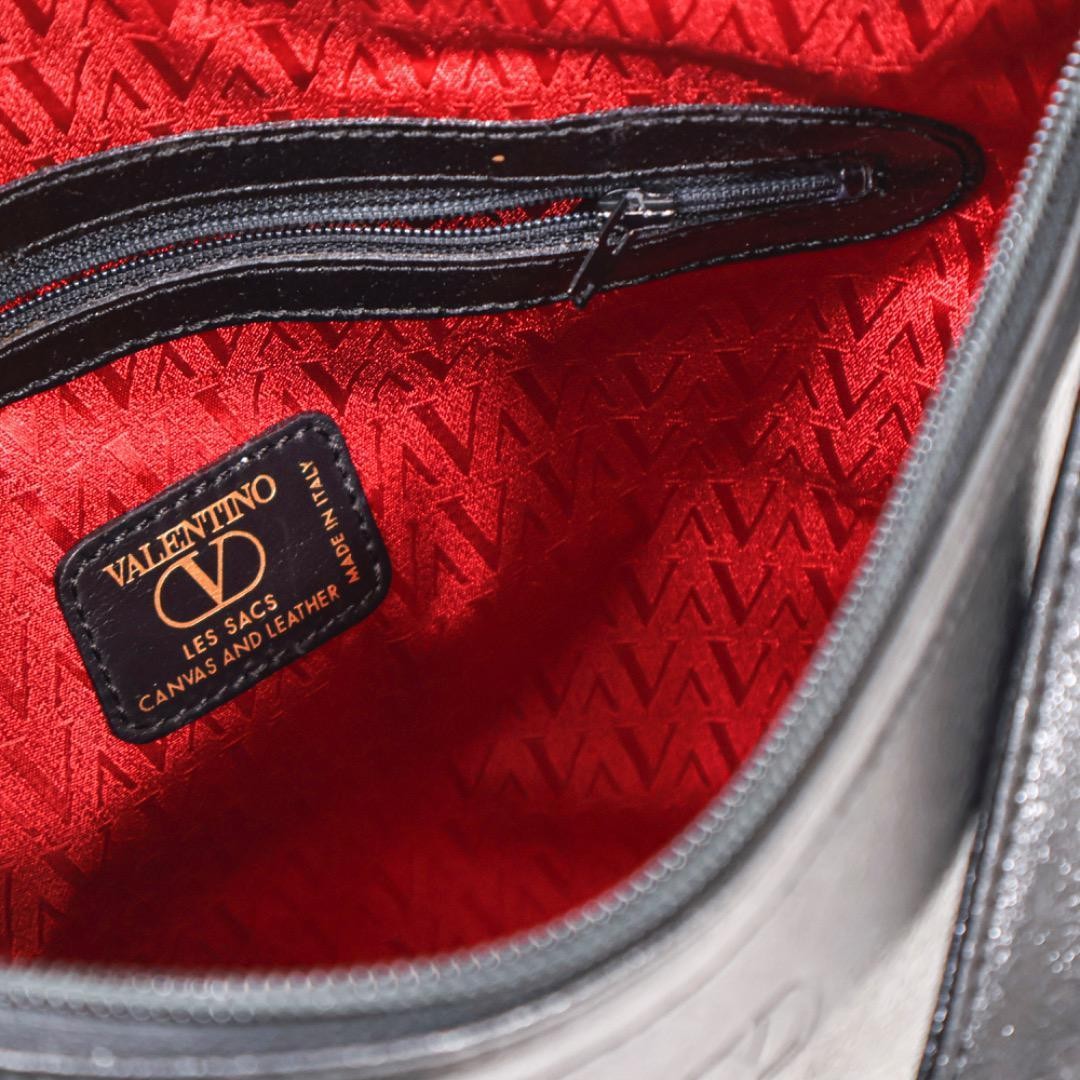 Valentino Shoulder Bag Purse Logo Leather Black Authentic