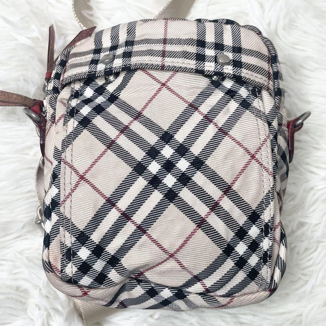 BURBERRY BLUE LABEL Shoulder Bag Purse Nova Check Nylon Leather Beige Red Auth