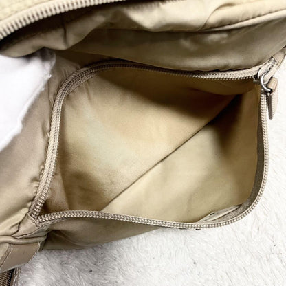 PRADA shoulder bag Purse Logo Beige Nylon Leather Women's Used Authentic