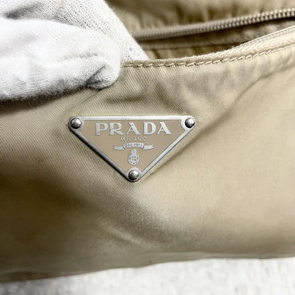 PRADA shoulder bag Purse Logo Beige Nylon Leather Women's Used Authentic