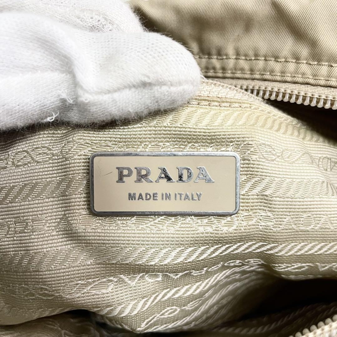 PRADA shoulder bag Purse Logo Beige Nylon Leather Women's Used Authentic