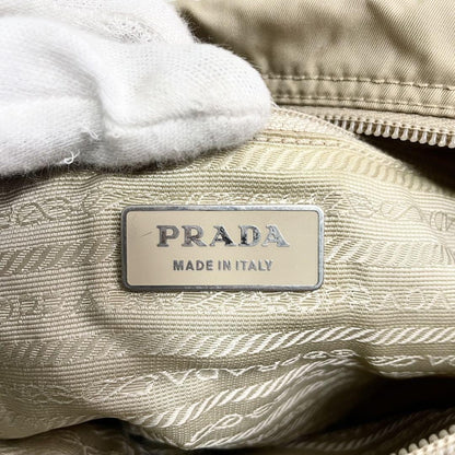 PRADA shoulder bag Purse Logo Beige Nylon Leather Women's Used Authentic