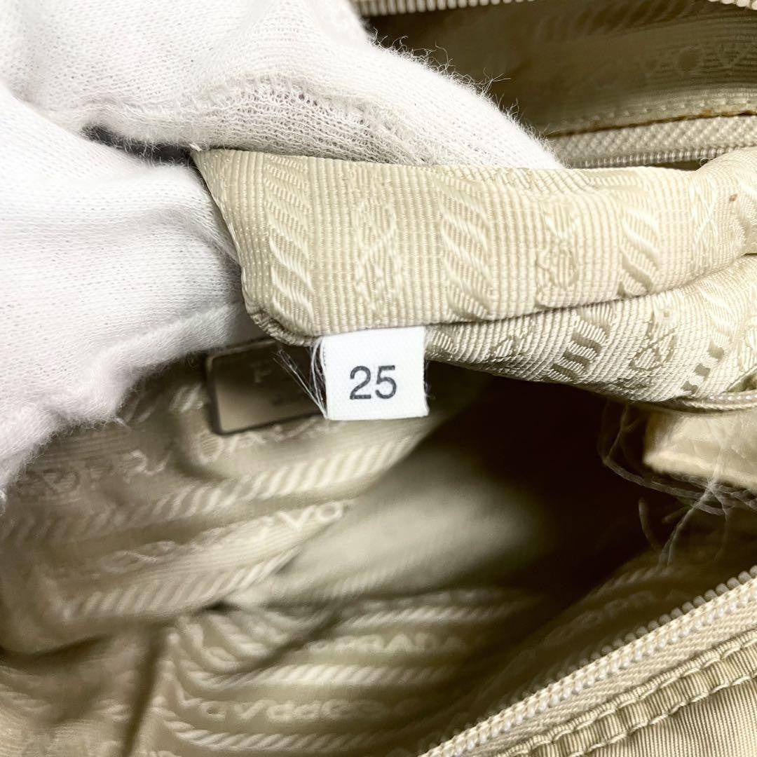 PRADA shoulder bag Purse Logo Beige Nylon Leather Women's Used Authentic