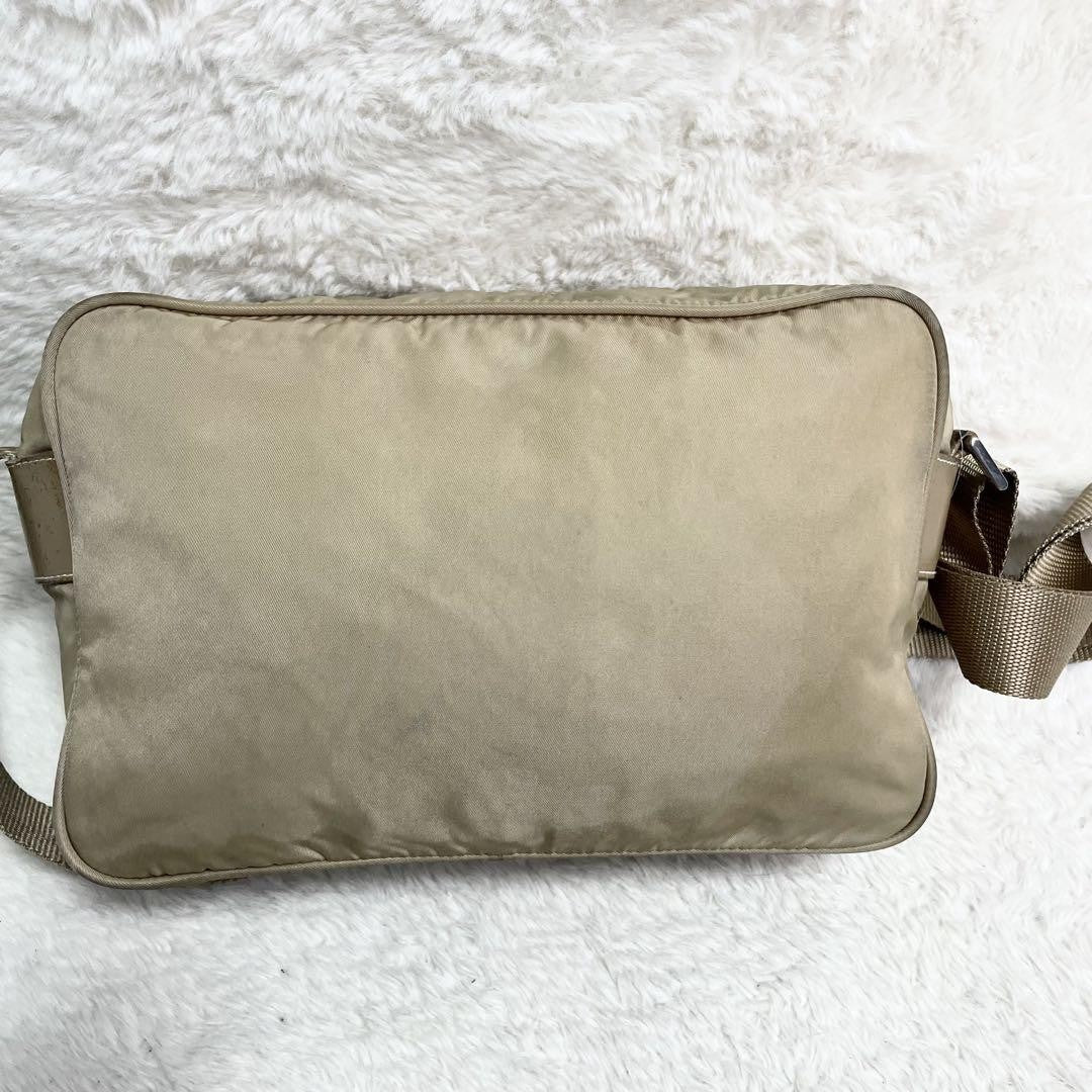 PRADA shoulder bag Purse Logo Beige Nylon Leather Women's Used Authentic