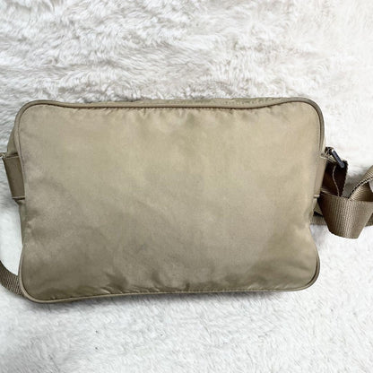 PRADA shoulder bag Purse Logo Beige Nylon Leather Women's Used Authentic