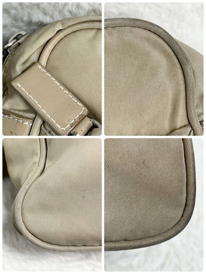 PRADA shoulder bag Purse Logo Beige Nylon Leather Women's Used Authentic