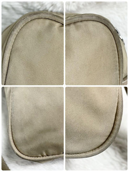 PRADA shoulder bag Purse Logo Beige Nylon Leather Women's Used Authentic