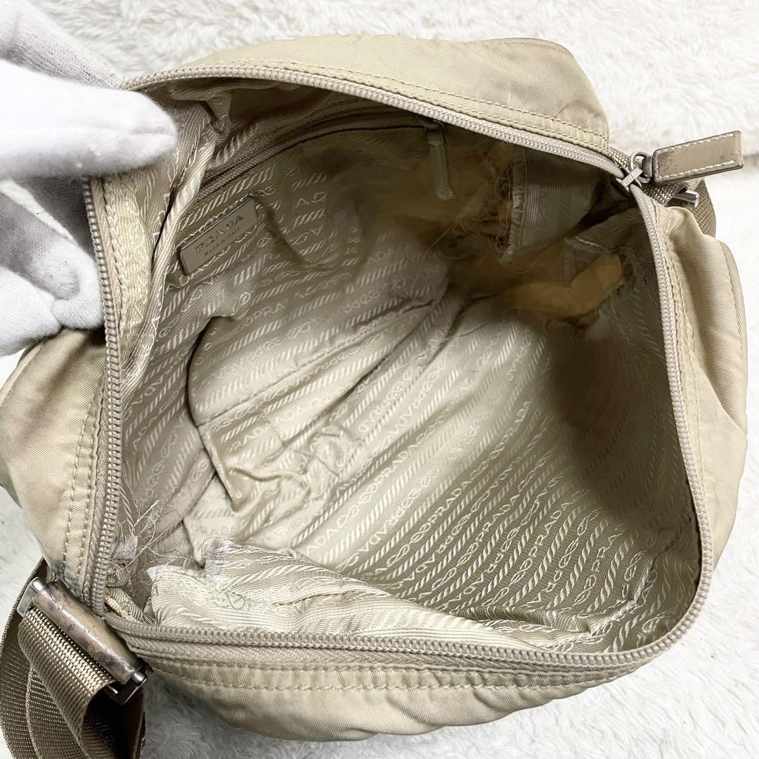 PRADA shoulder bag Purse Logo Beige Nylon Leather Women's Used Authentic