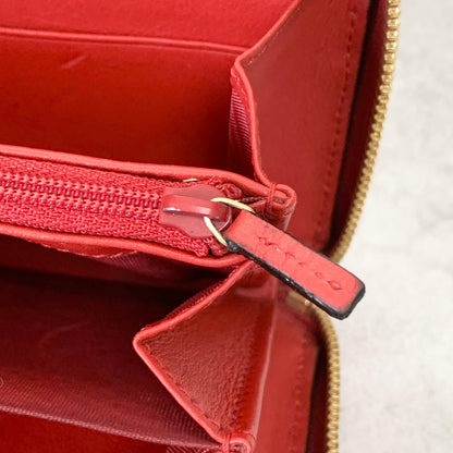 GUCCI Wallet Apple GG Supreme Round Zip Long Purse Leather Brown Red Used Auth