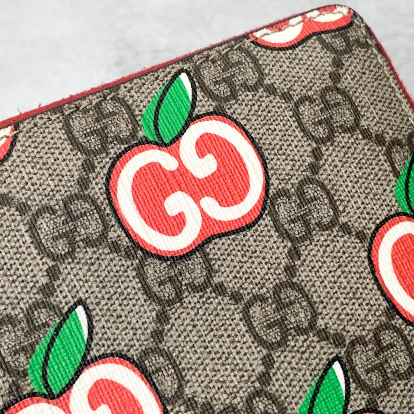 GUCCI Wallet Apple GG Supreme Round Zip Long Purse Leather Brown Red Used Auth