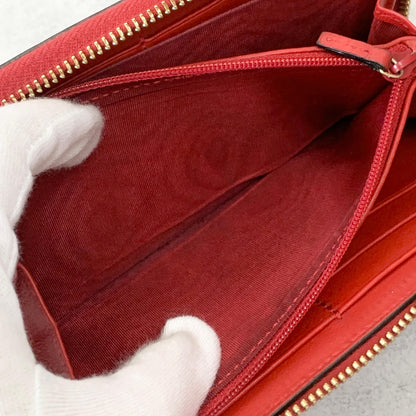 GUCCI Wallet Apple GG Supreme Round Zip Long Purse Leather Brown Red Used Auth