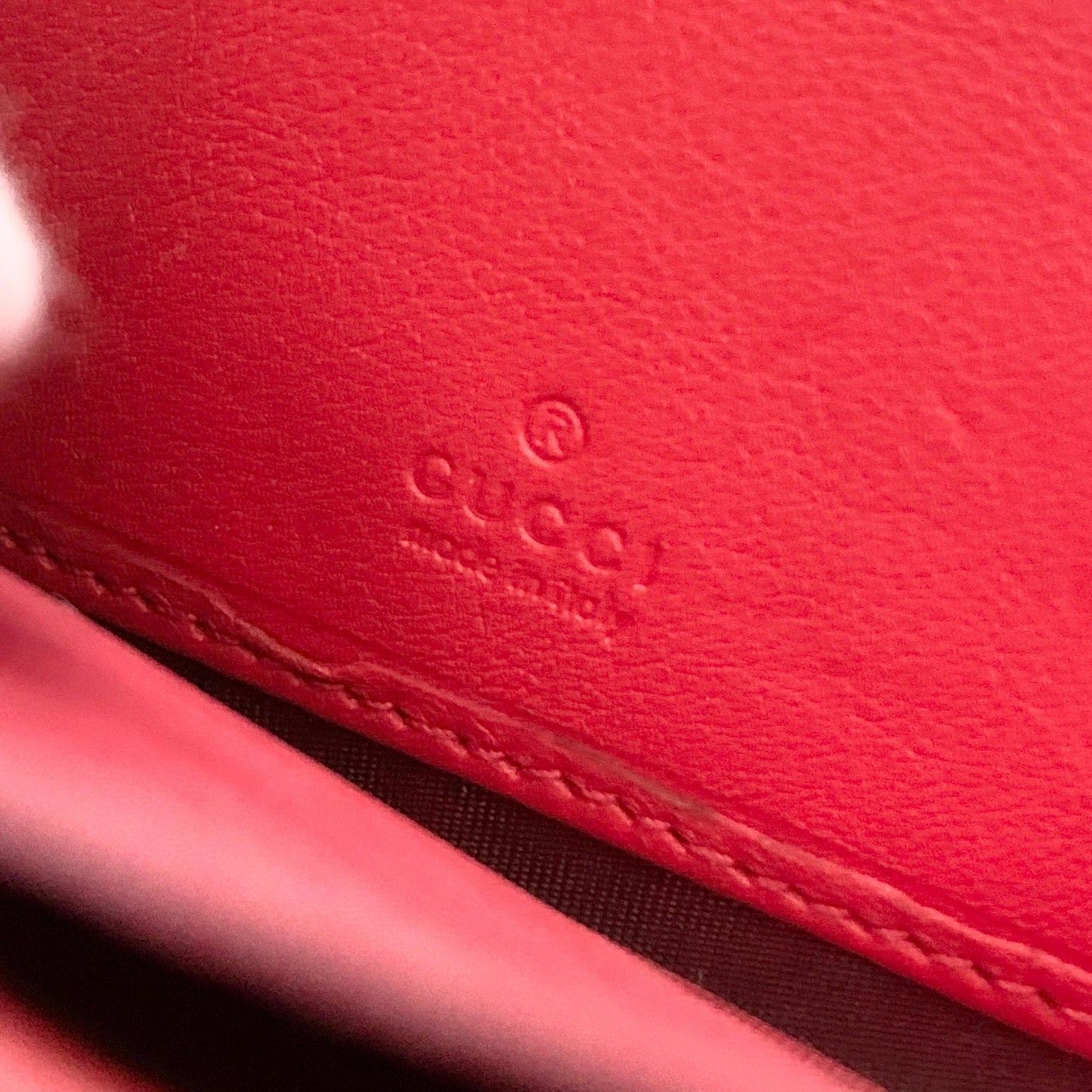 GUCCI Wallet Apple GG Supreme Round Zip Long Purse Leather Brown Red Used Auth