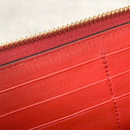 GUCCI Wallet Apple GG Supreme Round Zip Long Purse Leather Brown Red Used Auth