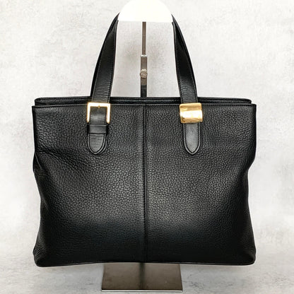 BURBERRY Bag Nova Check Hand Tote Purse Leather Black Gold Used Authentic