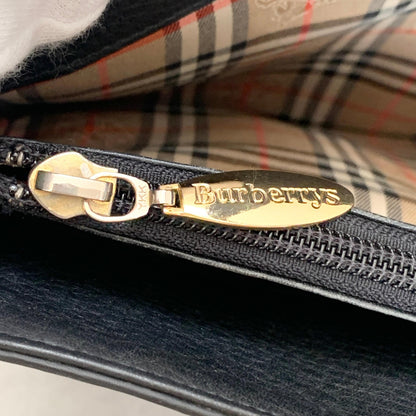 BURBERRY Bag Nova Check Hand Tote Purse Leather Black Gold Used Authentic