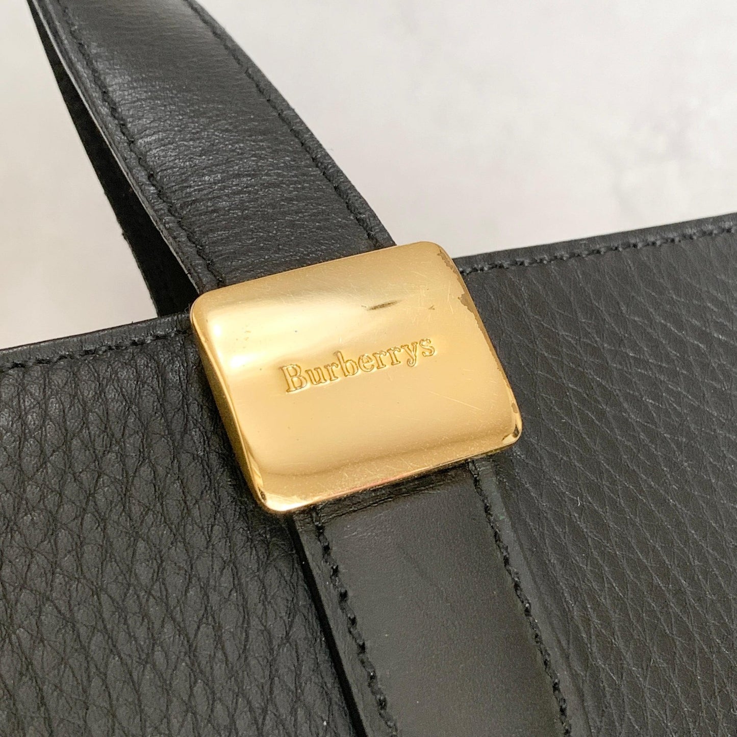 BURBERRY Bag Nova Check Hand Tote Purse Leather Black Gold Used Authentic