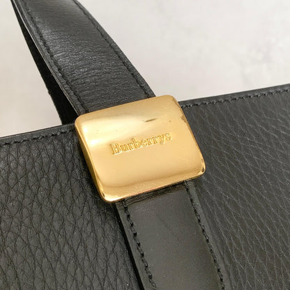 BURBERRY Bag Nova Check Hand Tote Purse Leather Black Gold Used Authentic