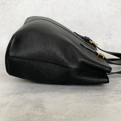 BURBERRY Bag Nova Check Hand Tote Purse Leather Black Gold Used Authentic