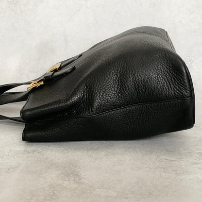 BURBERRY Bag Nova Check Hand Tote Purse Leather Black Gold Used Authentic