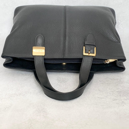 BURBERRY Bag Nova Check Hand Tote Purse Leather Black Gold Used Authentic