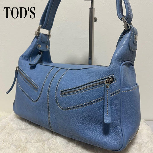 TOD'S Shoulder Bag Purse Leather Light Blue Authentic
