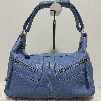 TOD'S Shoulder Bag Purse Leather Light Blue Authentic