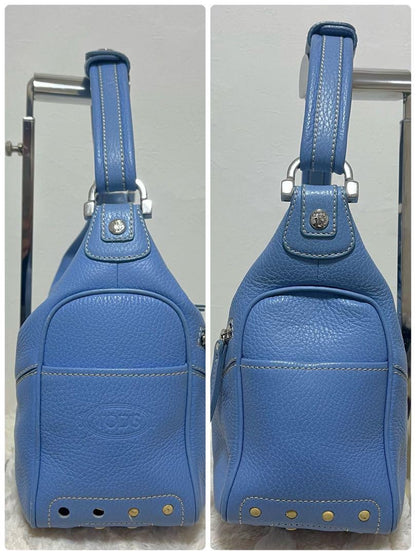 TOD'S Shoulder Bag Purse Leather Light Blue Authentic