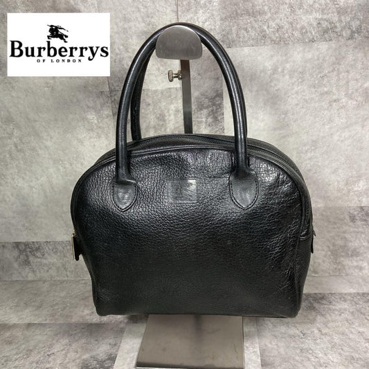 BURBERRYS Hand Bag Tote Purse Mini Boston Bag Nova Check Leather Black Authentic