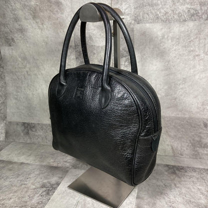 BURBERRYS Hand Bag Tote Purse Mini Boston Bag Nova Check Leather Black Authentic