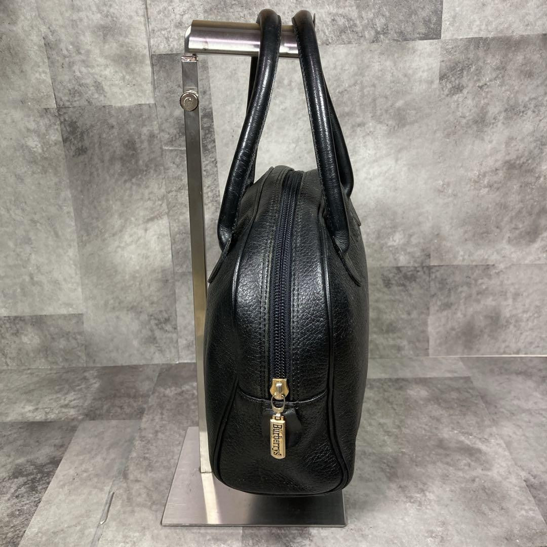 BURBERRYS Hand Bag Tote Purse Mini Boston Bag Nova Check Leather Black Authentic