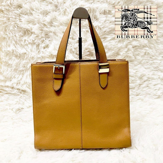 BURBERRY Hand Bag Tote Purse Nova Check Leather Light Brown Authentic