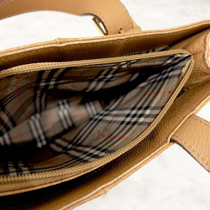 BURBERRY Hand Bag Tote Purse Nova Check Leather Light Brown Authentic