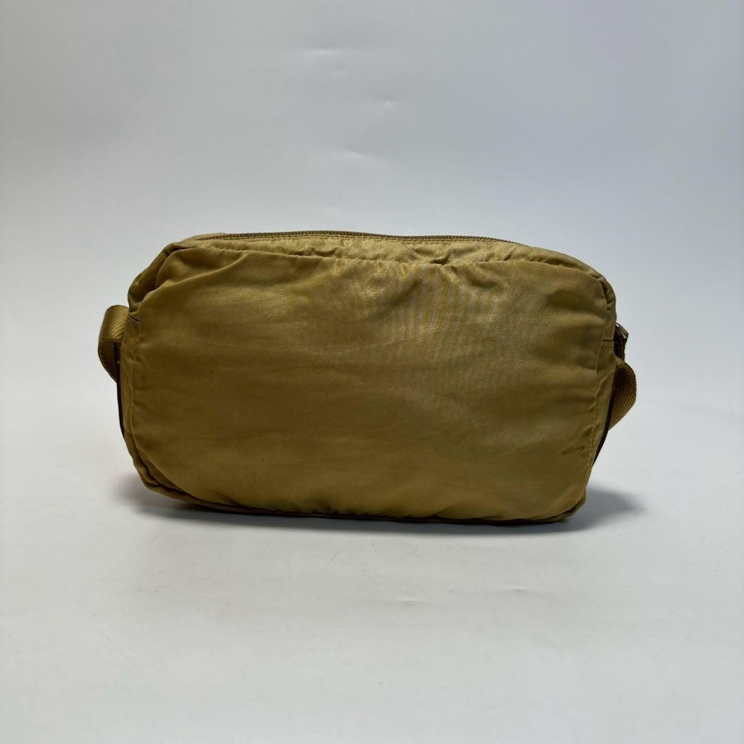 PRADA Shoulder Bag Purse Logo Nylon Leather Beige Authentic