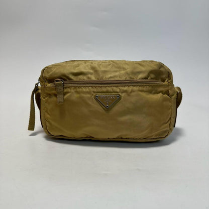 PRADA Shoulder Bag Purse Logo Nylon Leather Beige Authentic
