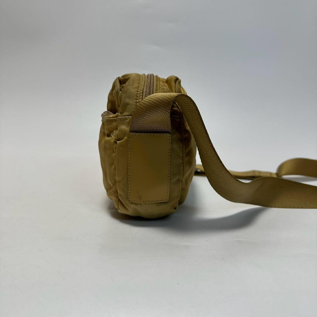 PRADA Shoulder Bag Purse Logo Nylon Leather Beige Authentic